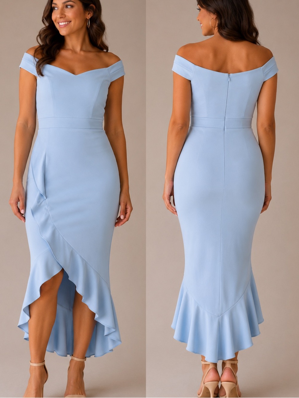 Knitee NWT Off-Shoulder Light Blue Ruffle-Hem Midi Dress